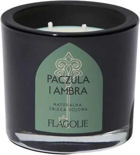 Candela profumata in bicchiere "Patchouli e ambra", 2 stoppini