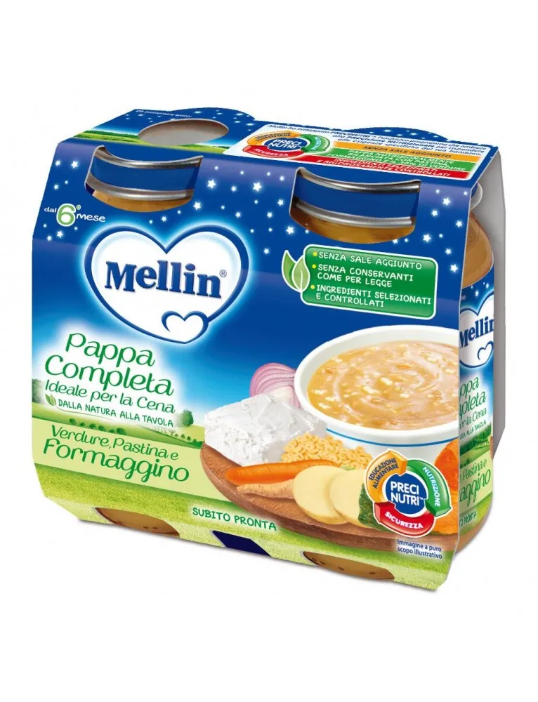 Mellin Omogeneizzato Cena Pastina Verdure Formaggino 2x200g