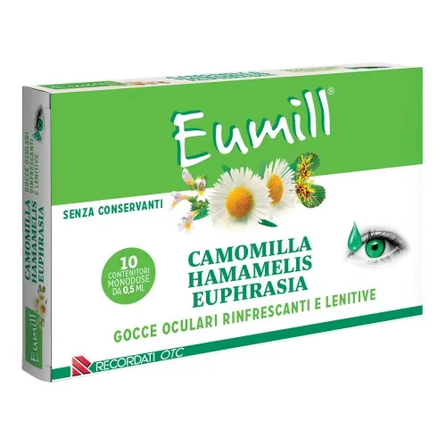 Eumill Gocce oculari per alleviare affaticamento ed arrossamento - Confezione contenente 10 flaconcini da 0,5 ml.