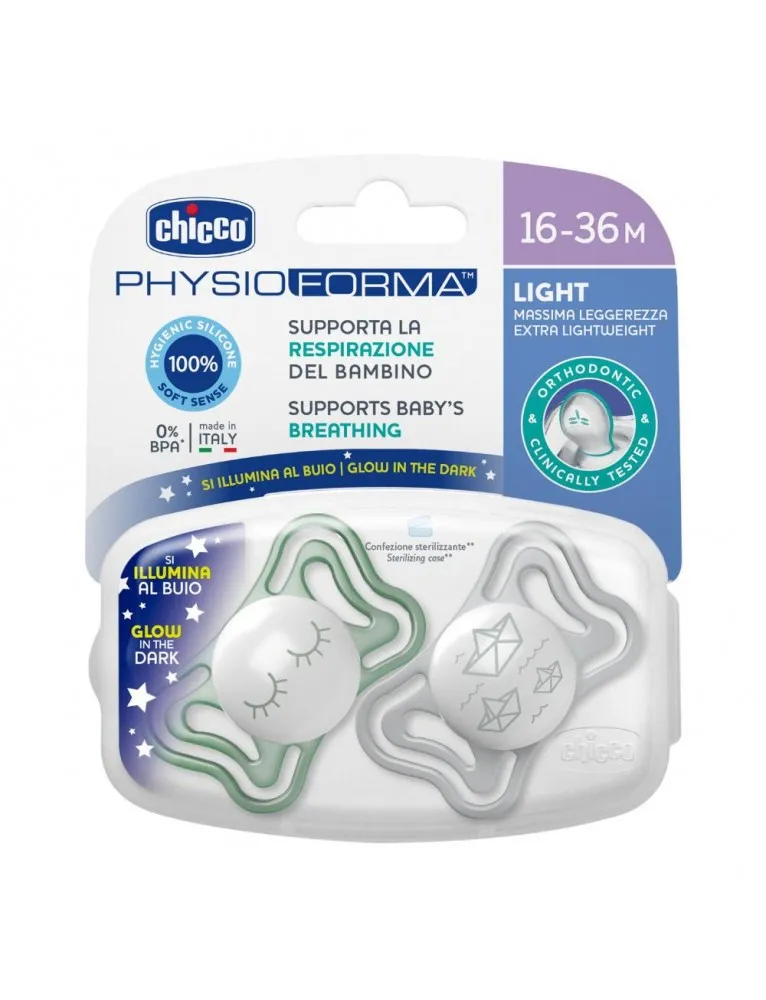 Chicco Physioforma Light glow 16-36 mesi Succhietto in silicone 2 Pezzi