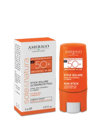 Amerigo Stick Solare Ultraprotettivo per Zone Iper Sensibili e Labbra SPF 50+ 9ml