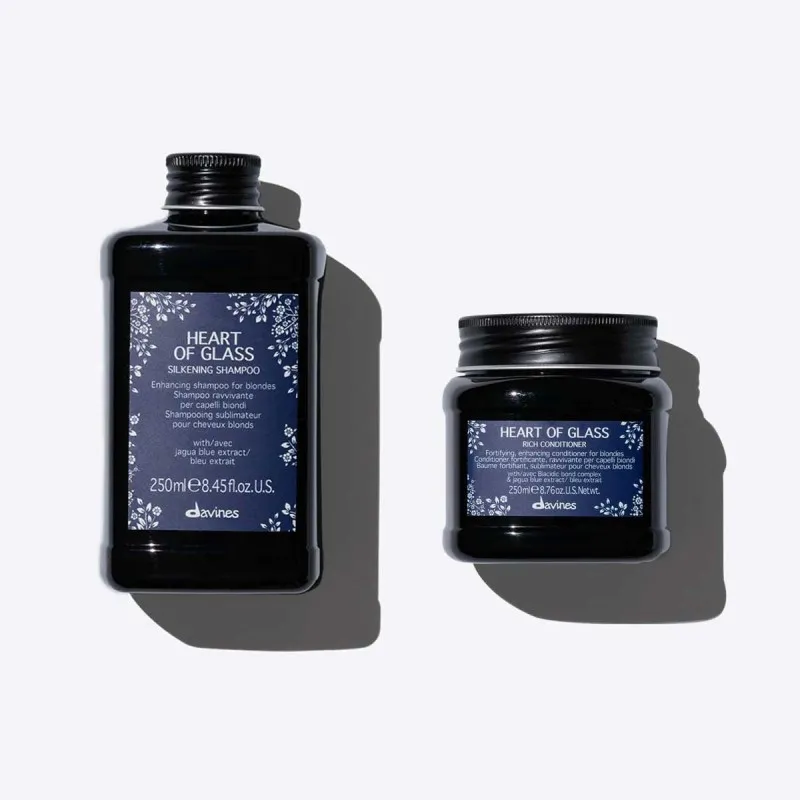Davines Heart of Glass Silkening Shampoo + Rich Conditioner 250+250ml - kit per capelli biondi naturali o trattati