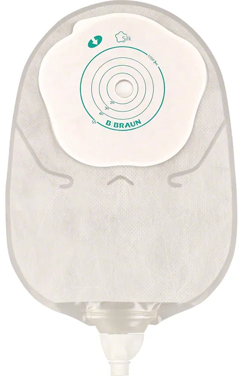 SACCA UROSTOMIA MONO PEZZO CON PROTETTORE CUTANEO E ADESIVO MICROPOROSO CON RUBINETO E VALVOLA ANTIREFLUSSO SILK MISURA 12/55MM 30 PEZZI FLEXIMA URO