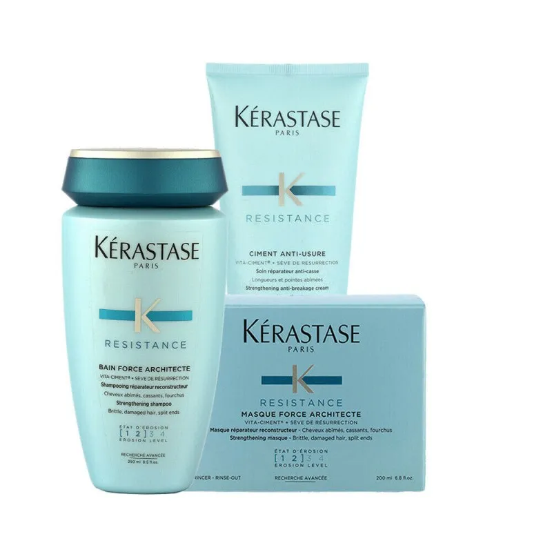 Kerastase Resistance Bain Force Architecte + Ciment Anti.+ Masque 250+200+200ml - rituale ricostruttore capelli danneggiati