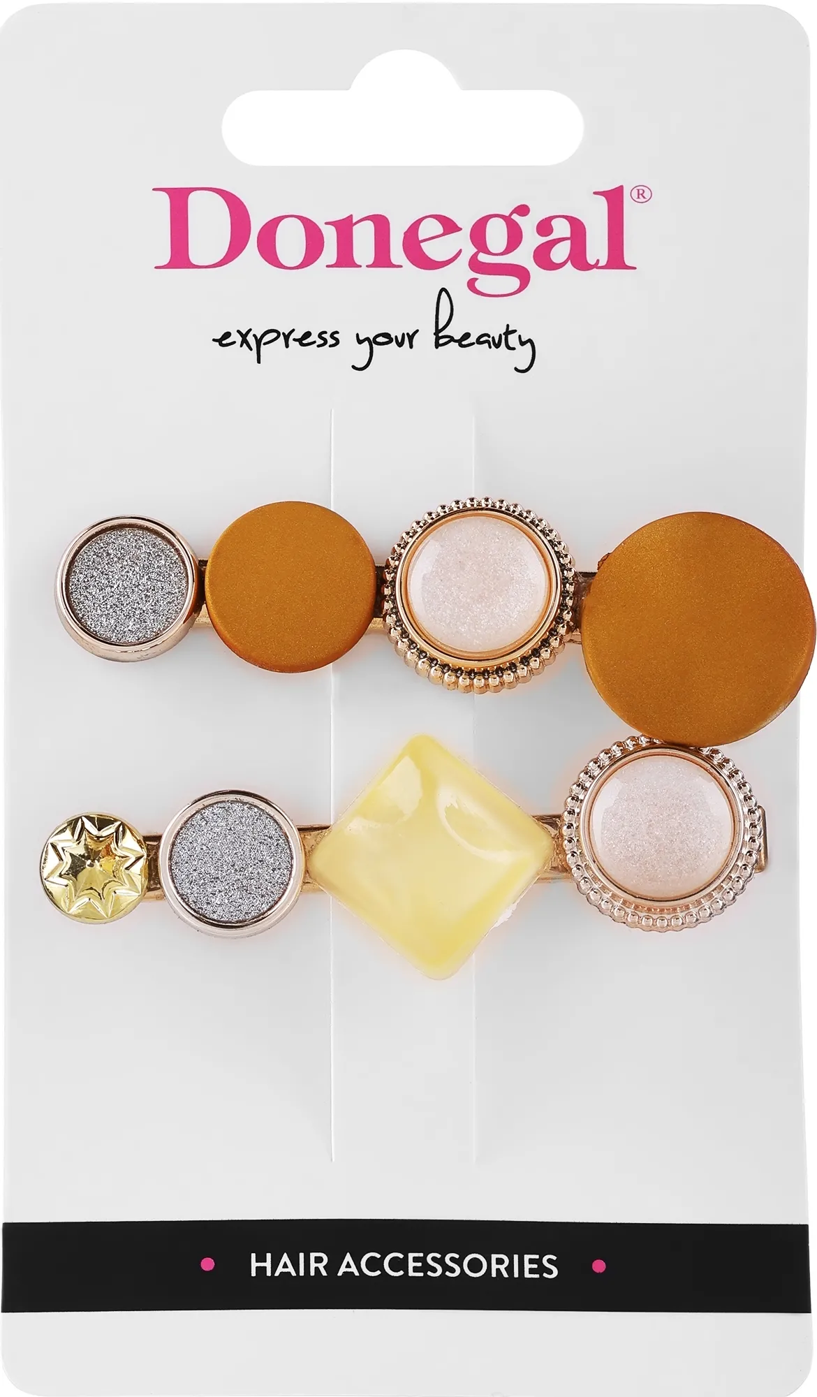 Fermagli per capelli 2 pezzi, FA-5673, oro con pietre giallo-rosa