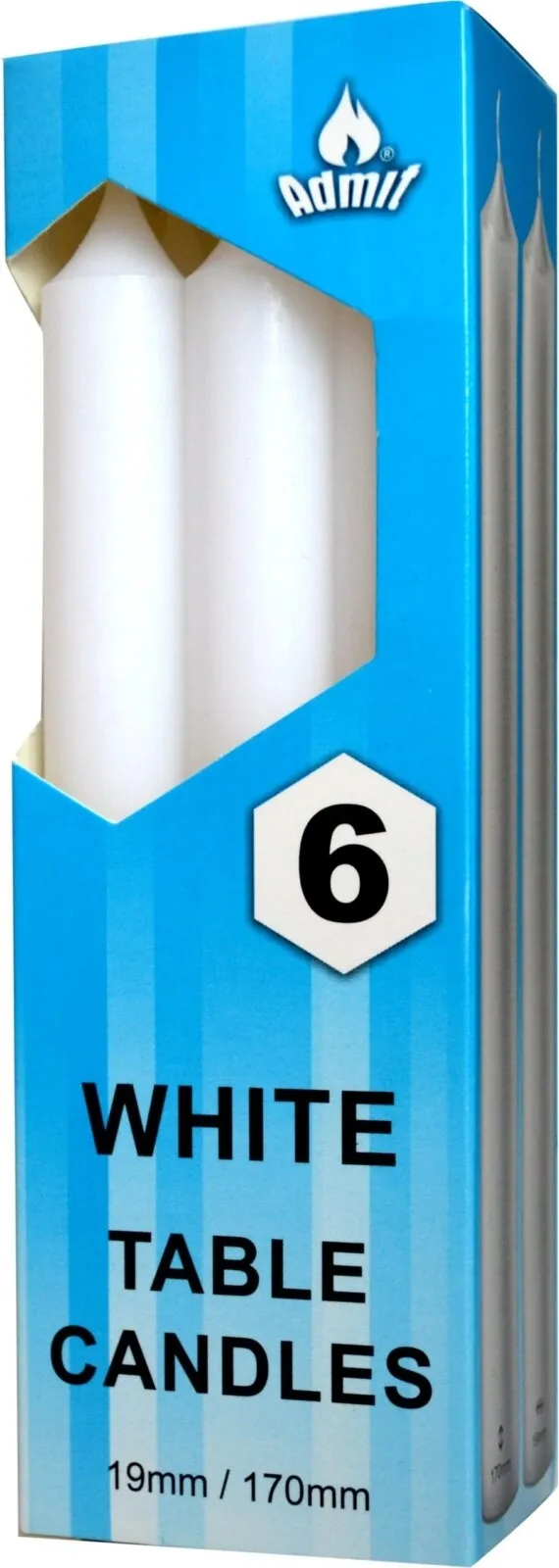 Set di candele da tavola 17 cm, bianche, 6 pz