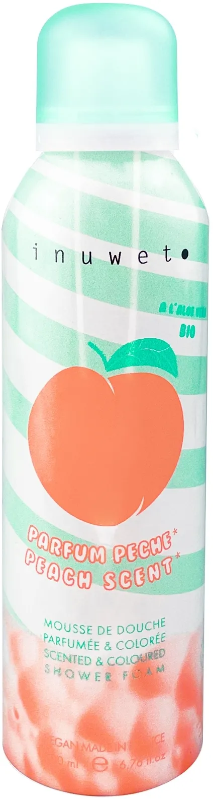 Schiuma da doccia di colore arancione con profumo di pesca