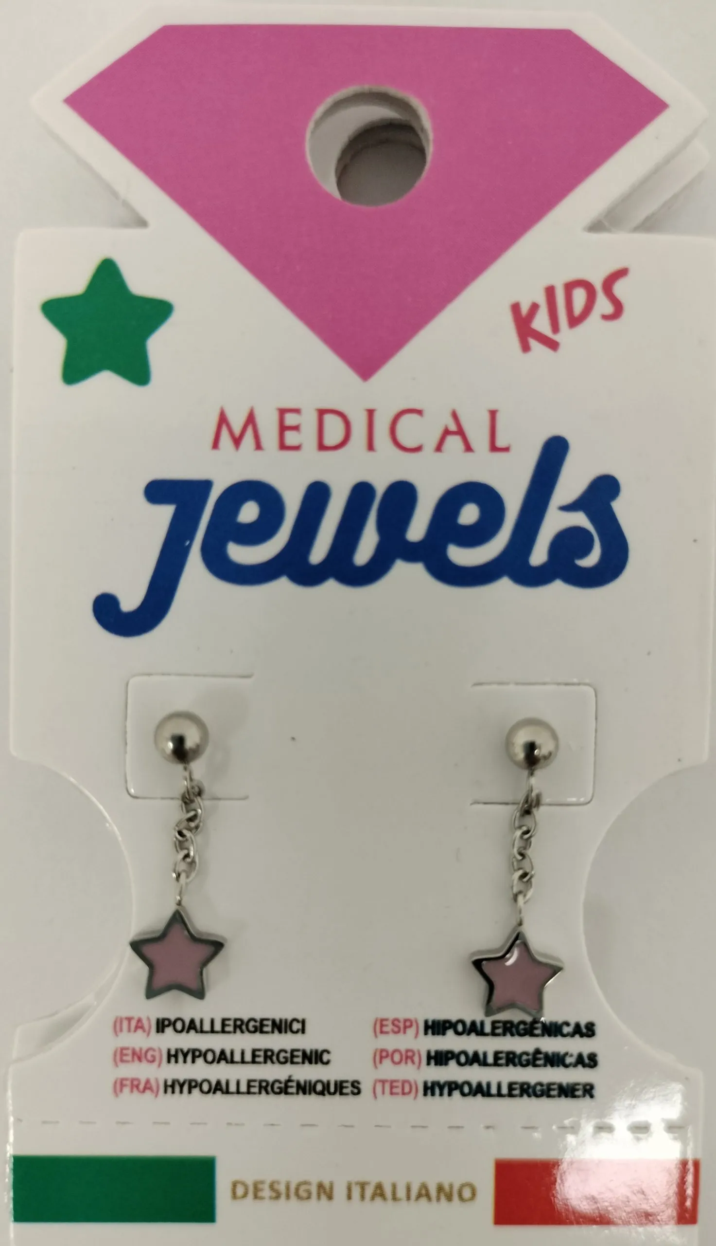 ORECCHINI DEFINITIVI 409 MEDICAL JEWELS KIDS PENDENTE STELLA ROSA
