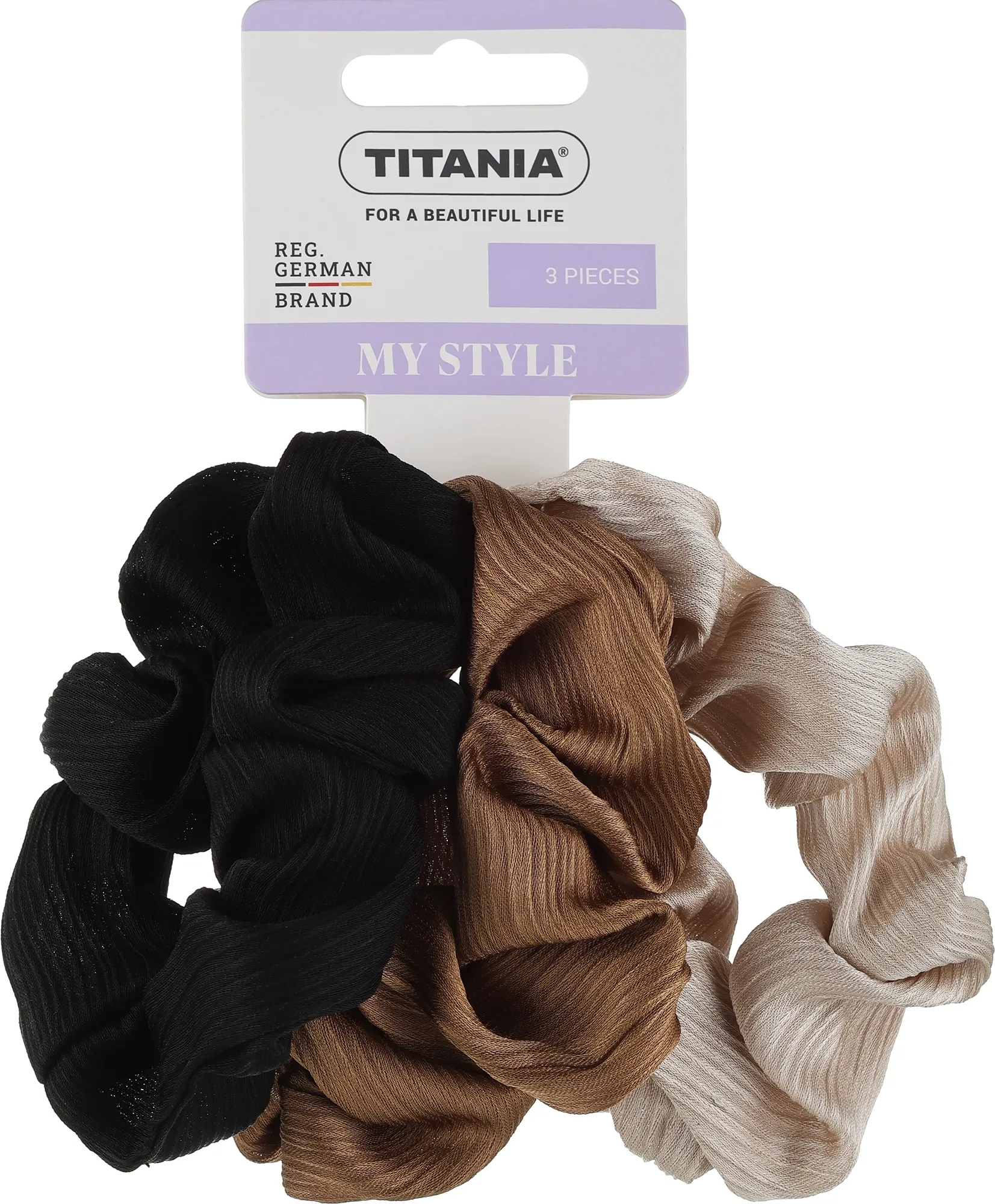 Elastico per capelli "My style", 3 pz, nero + marrone + beige