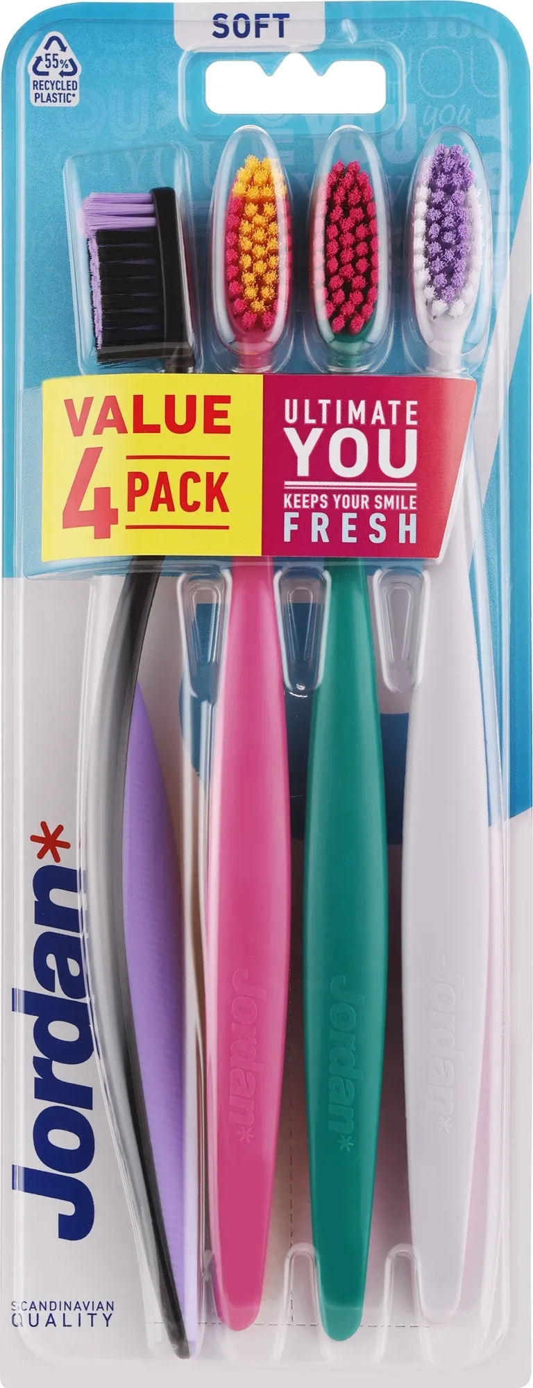 Spazzolino da denti, 4 pz., morbido, nero, rosa, verde, bianco