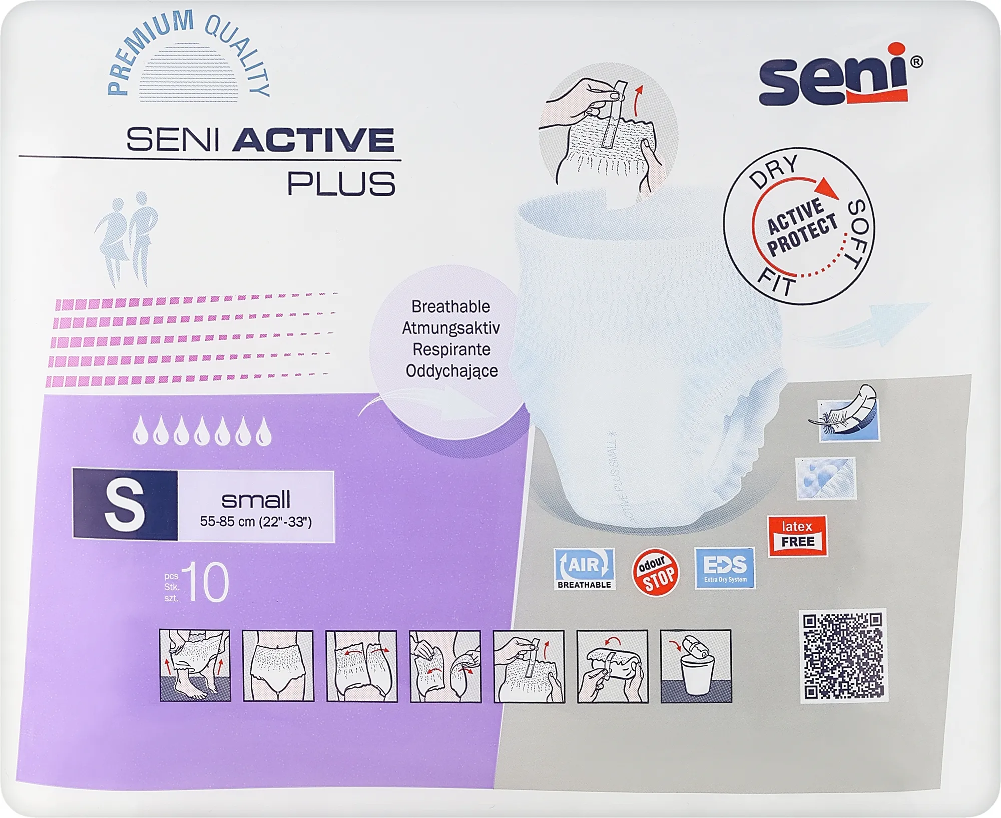 Mutandine assorbenti per adulti S, 55-85 cm, 10 pz