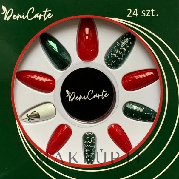 Unghie finte "Modelli natalizi", rosso-verde con bianco