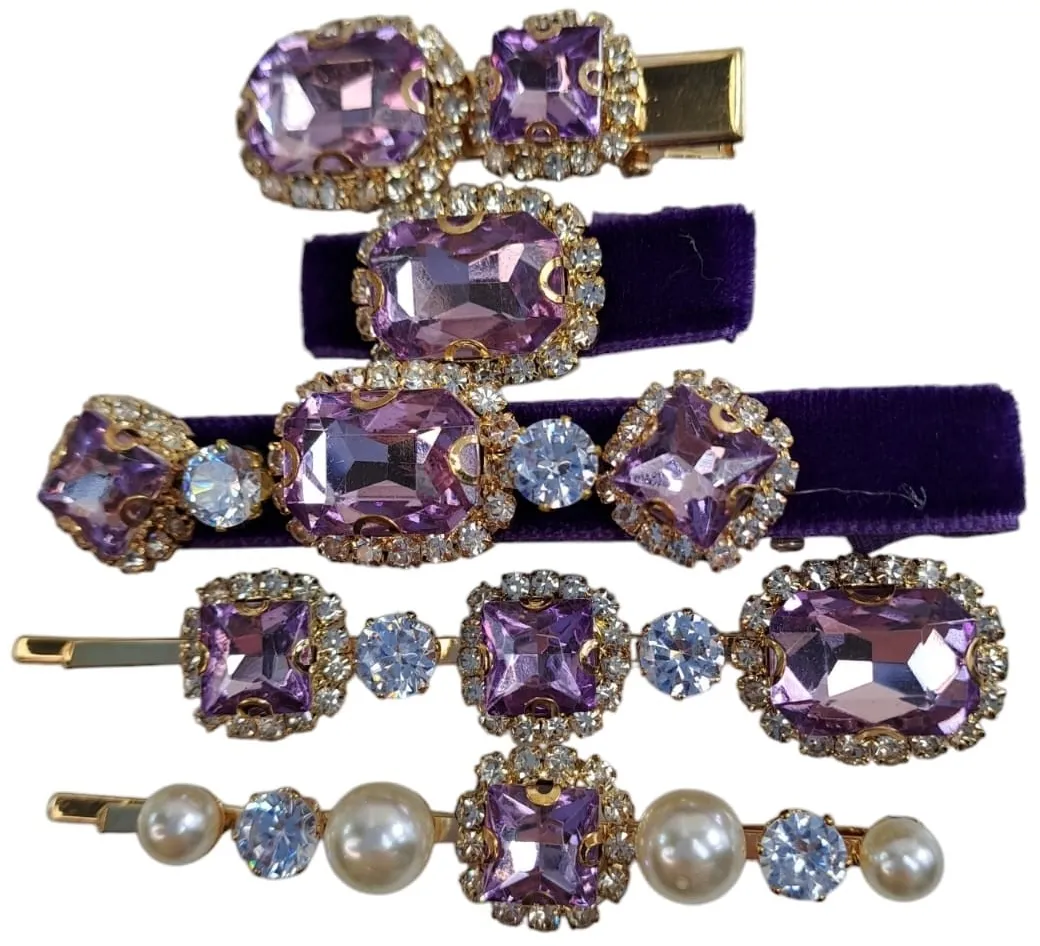 Set fermagli per capelli con pietre, viola