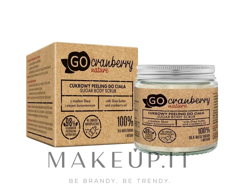 Scrub allo zucchero per corpo, con burro di karitè e olio di mirtillo