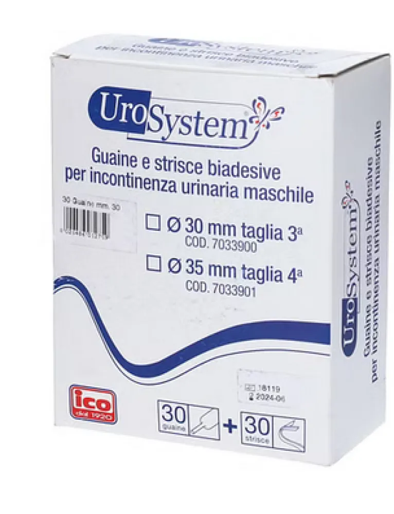 Urosystem Guaina Per Incontinenza Diametro 30 Mm 30 Pezzi + 30 Strisce Biadesive