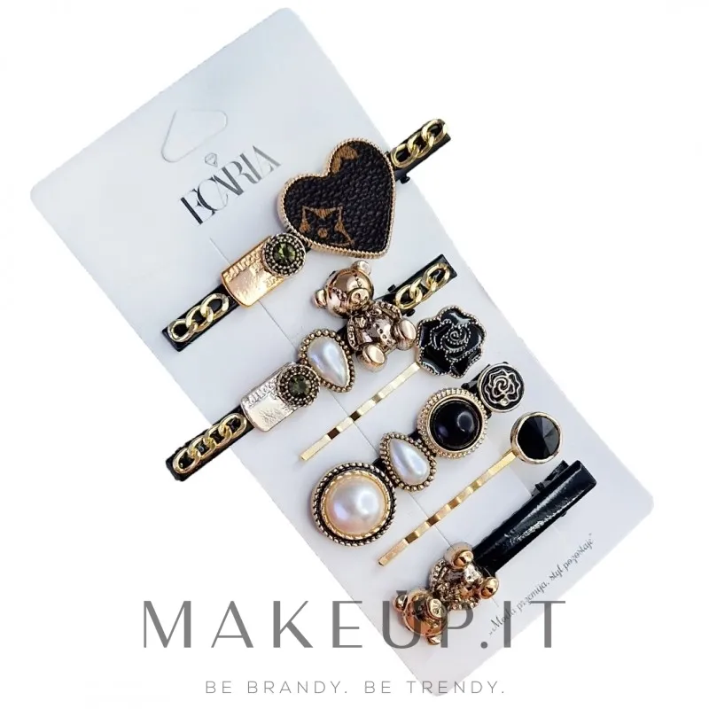 Set fermagli per capelli, 6 pz, SP207, neri con strass