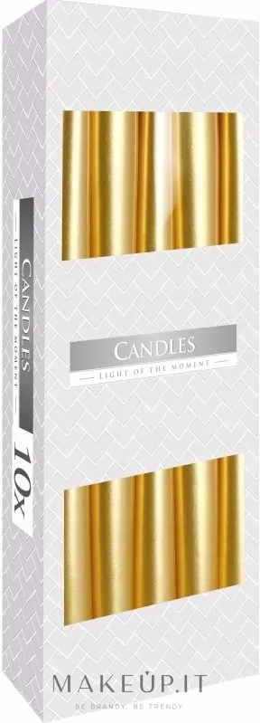 Set candele da tavolo 245x23 mm, 10 pezzi, color oro metallizzato